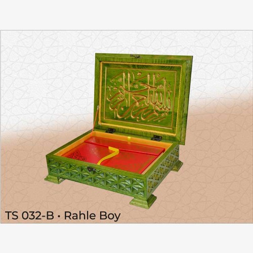 Ahşap Kur'an-ı Kerim Kutusu Yeşil Yaldızlı-Rahle Boy Kuran Kutusu